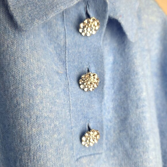 H&M Wool Blend Henley Sweater Size L. Sky Blue Oversized Rhinestone Button - Picture 12 of 15